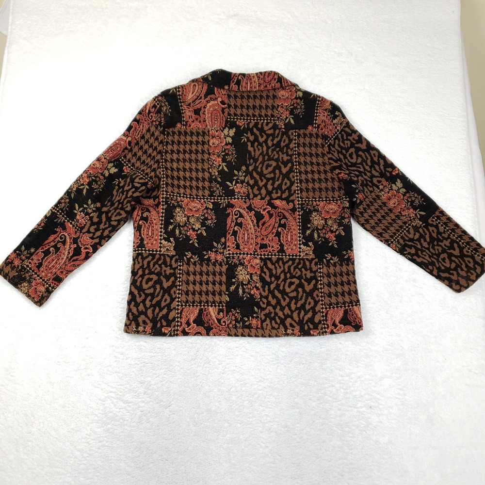 Studio Works Tapestry Patchwork Jacket Paisley Leopard Houndstooth Brown L 90s - Picture 14 of 16